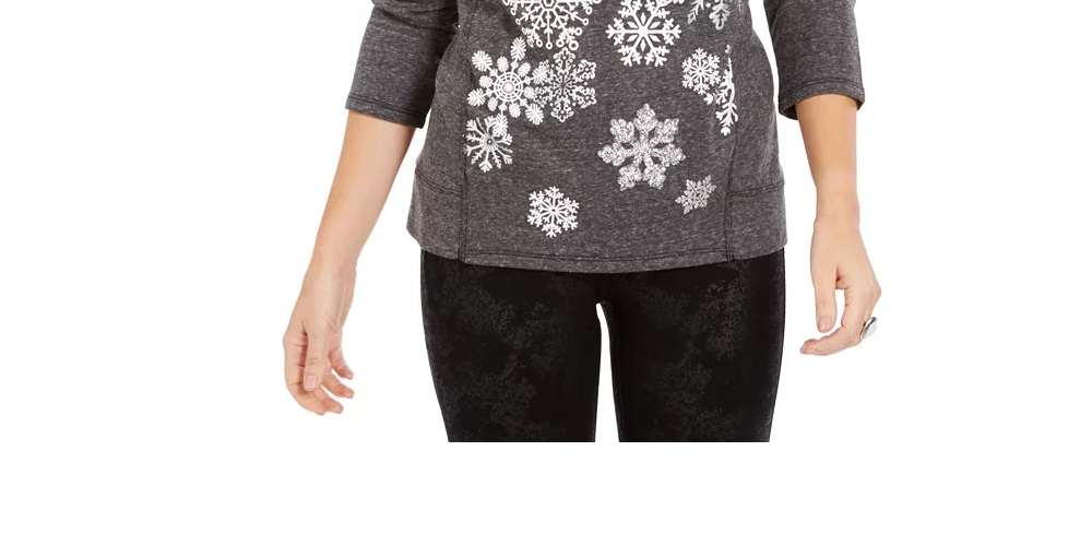 Style & Co Women's Snowflake Embellished Sweatshirt Black Size Medium