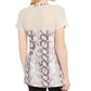 Ideology Women's Snake-Print Mesh-Trimmed T-Shirt White Size Small