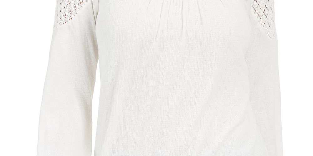 Style & Co Women's Crochet-Yoke Top White Size Small
