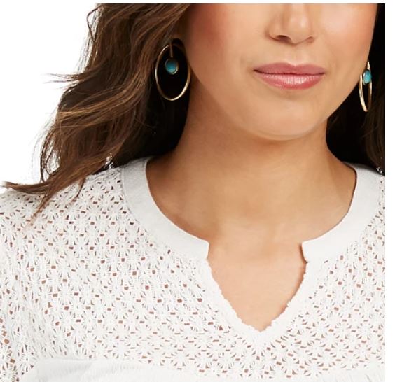 Style & Co Women's Crochet Yoke Top White Size X-Large