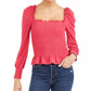 Bar III Women's Smocked Square Neck Top Red Size Large