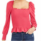 Bar III Women's Smocked Square Neck Top Red Size Large