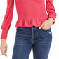 Bar III Women's Smocked Square Neck Top Red Size Large