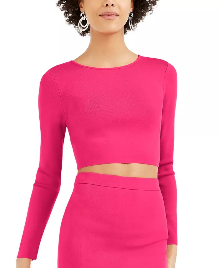 Bar III Women's Crewneck Short Crop Sweater Pink Size X-Small