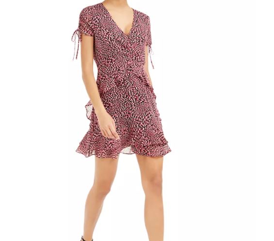 Bar III Women's Printed Ruffled Mini Dress Red Size 14