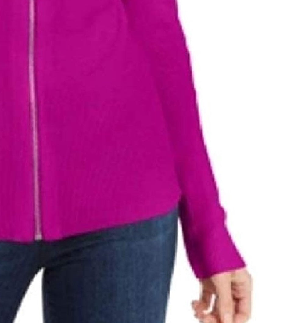 INC International Concepts Women's Square Neck Zip Front Sweater Pink Size Medium