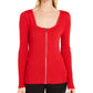 INC International Concepts Women's Square Neck Zip-Front Sweater Medium Red Size Extra Small