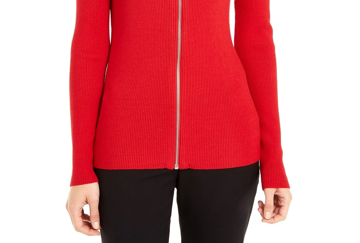 INC International Concepts Women's Square Neck Zip-Front Sweater Medium Red Size Extra Small