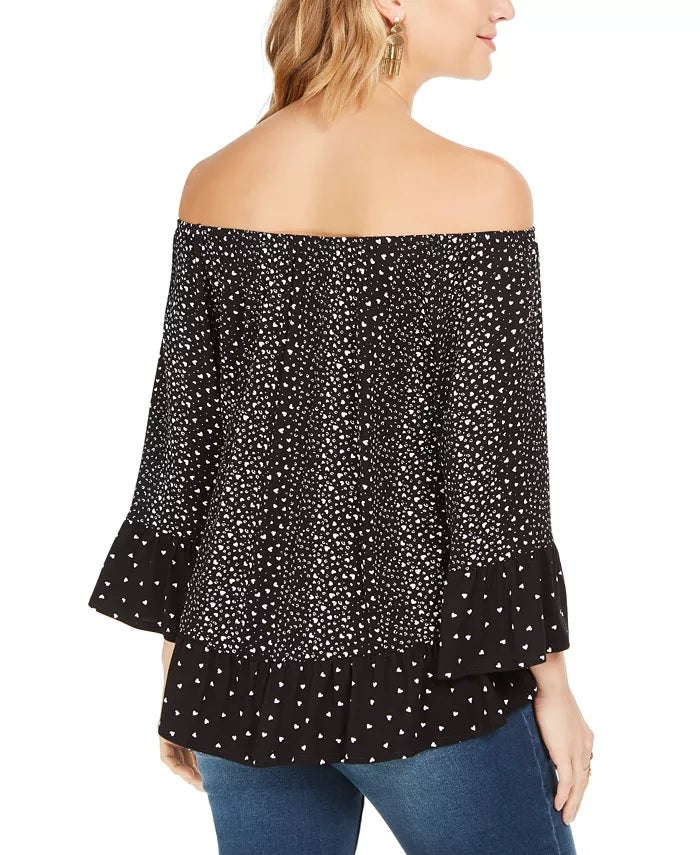 Style & Co Women's Printed Off-The-Shoulder Top Black Size Small