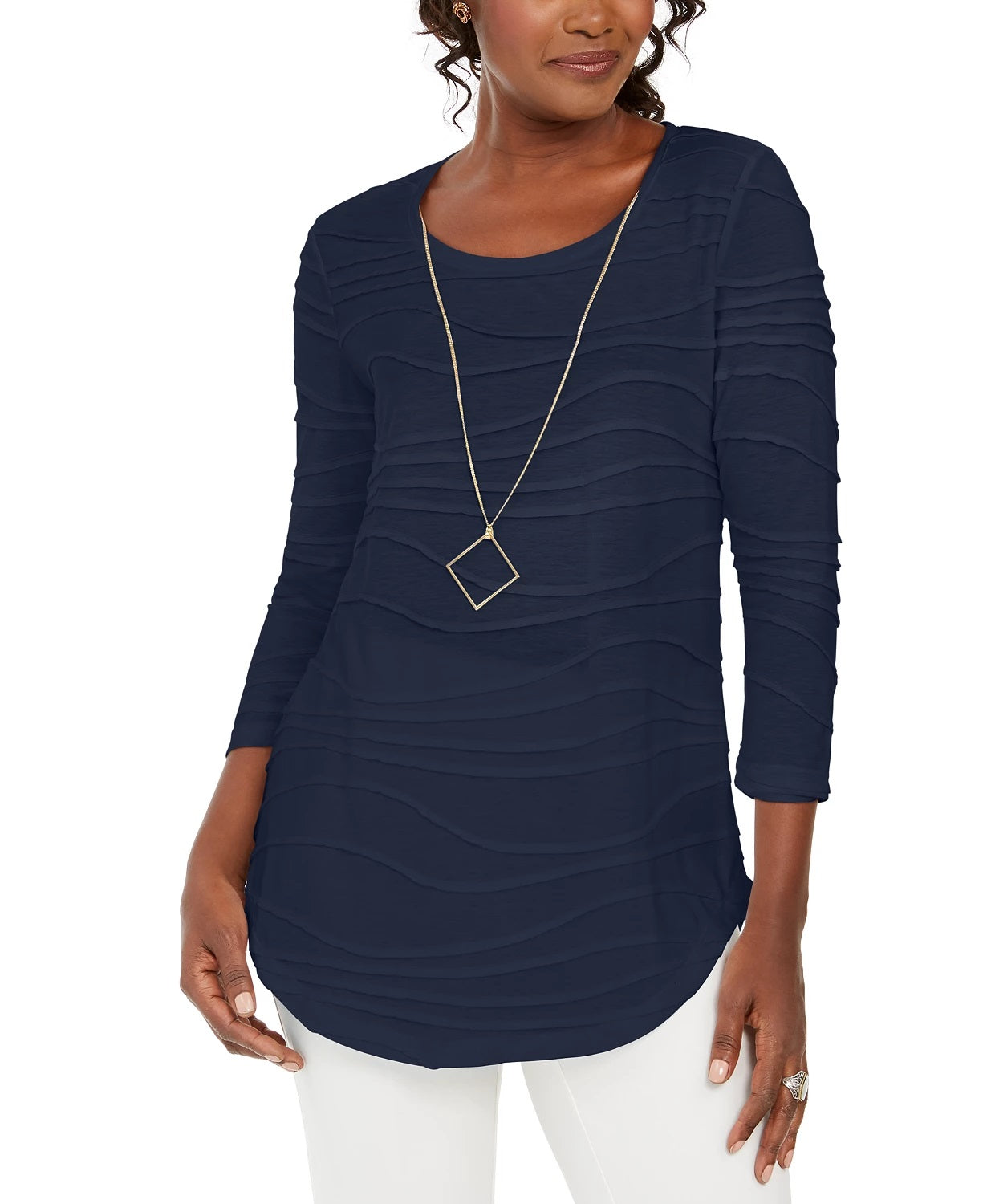 JM Collection Women's Wavy Textured Knit Top Blue Size X-Small
