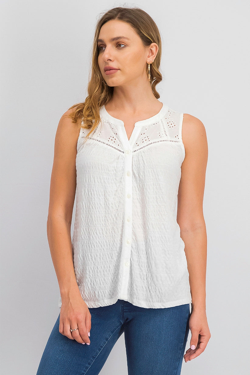 Style & Co Women's Button-Down Tank Top White Size Large