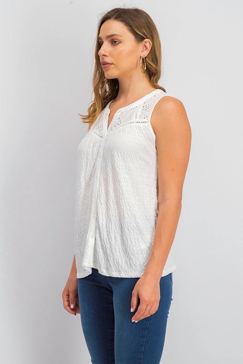 Style & Co Women's Button-Down Tank Top White Size Large
