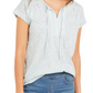 Style & Co Women's Striped Tie Neck Top Blue Size Small