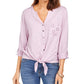 Style & Co Women's Eyelet-Pocket Tie-Front Top Purple Size Small