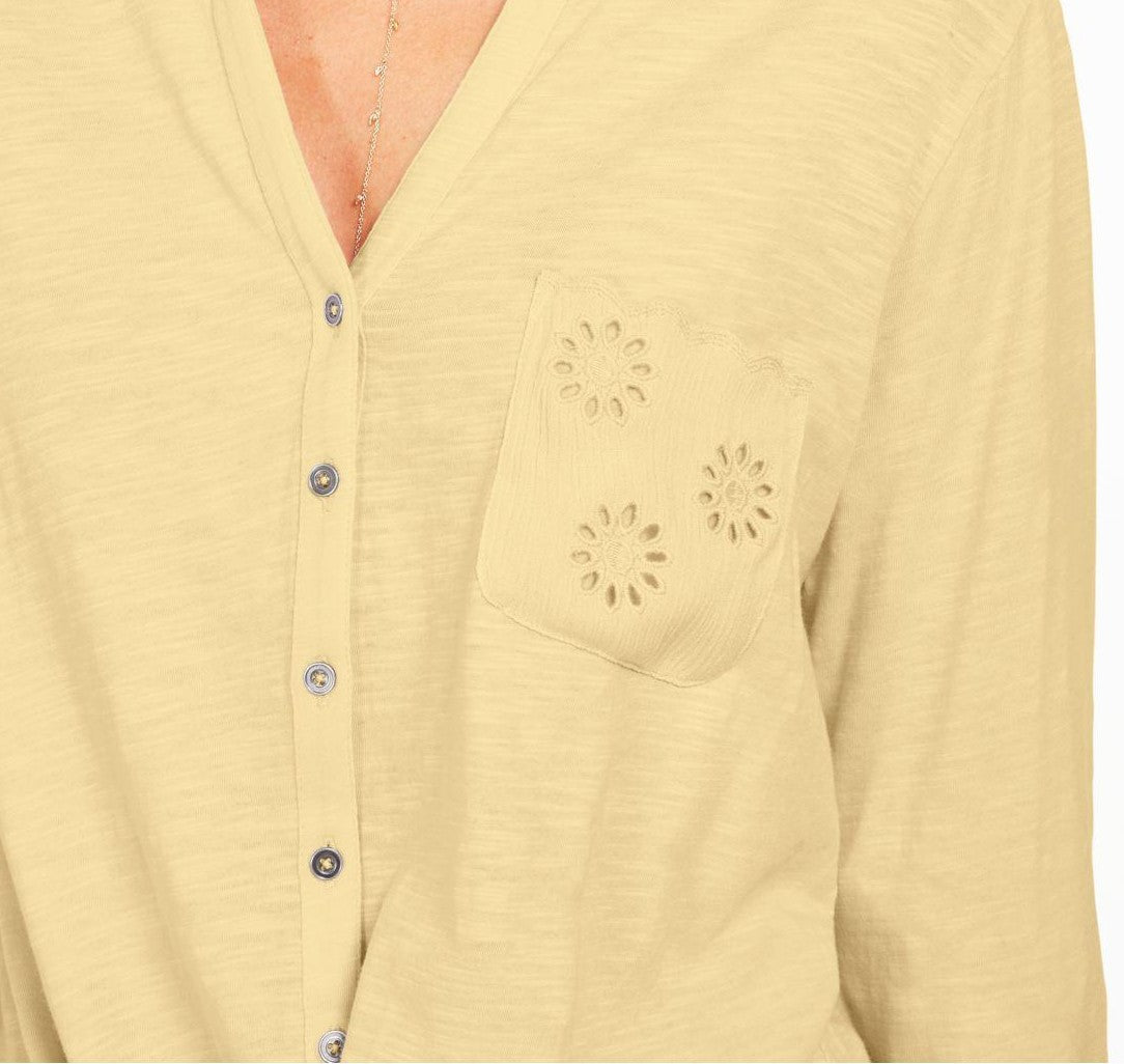 Style & Co Women's Eyelet-Pocket Tie-Front Top Yellow Size Medium