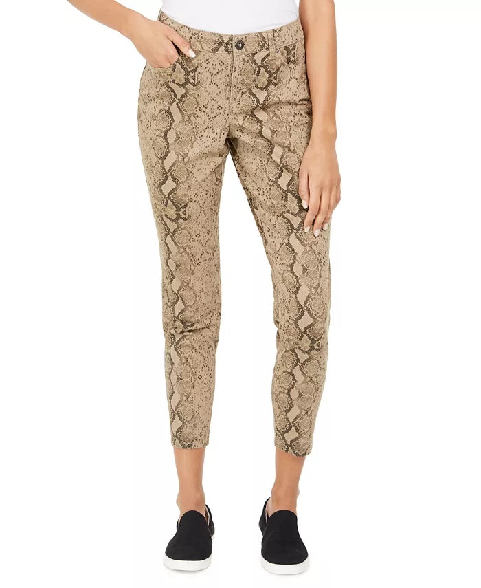Style & Co Women's Curvy Tummy Control Printed Skinny Jeans Brown Size 2