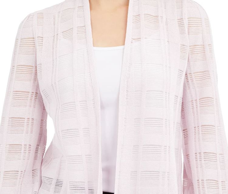 Alfani Women's Illusion Plaid Cardigan White Size Petite Medium