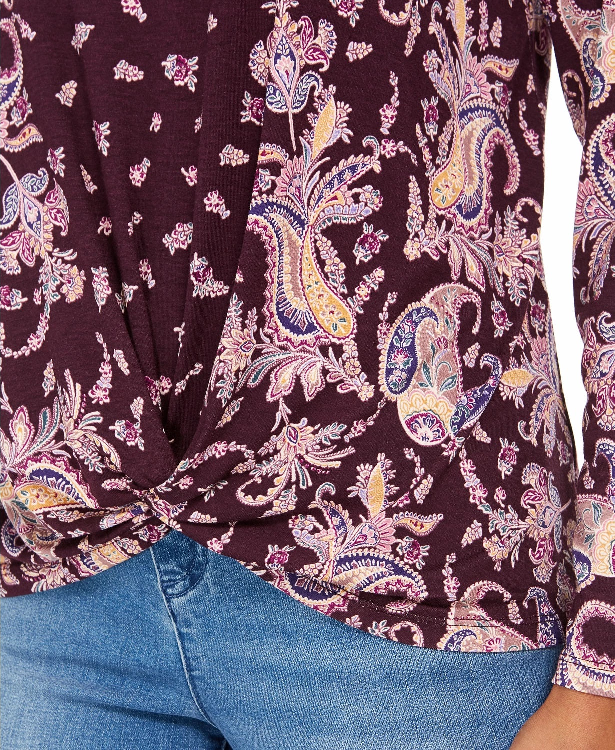 Style & Co Women's Printed Twist Hem Top Purple Size Large