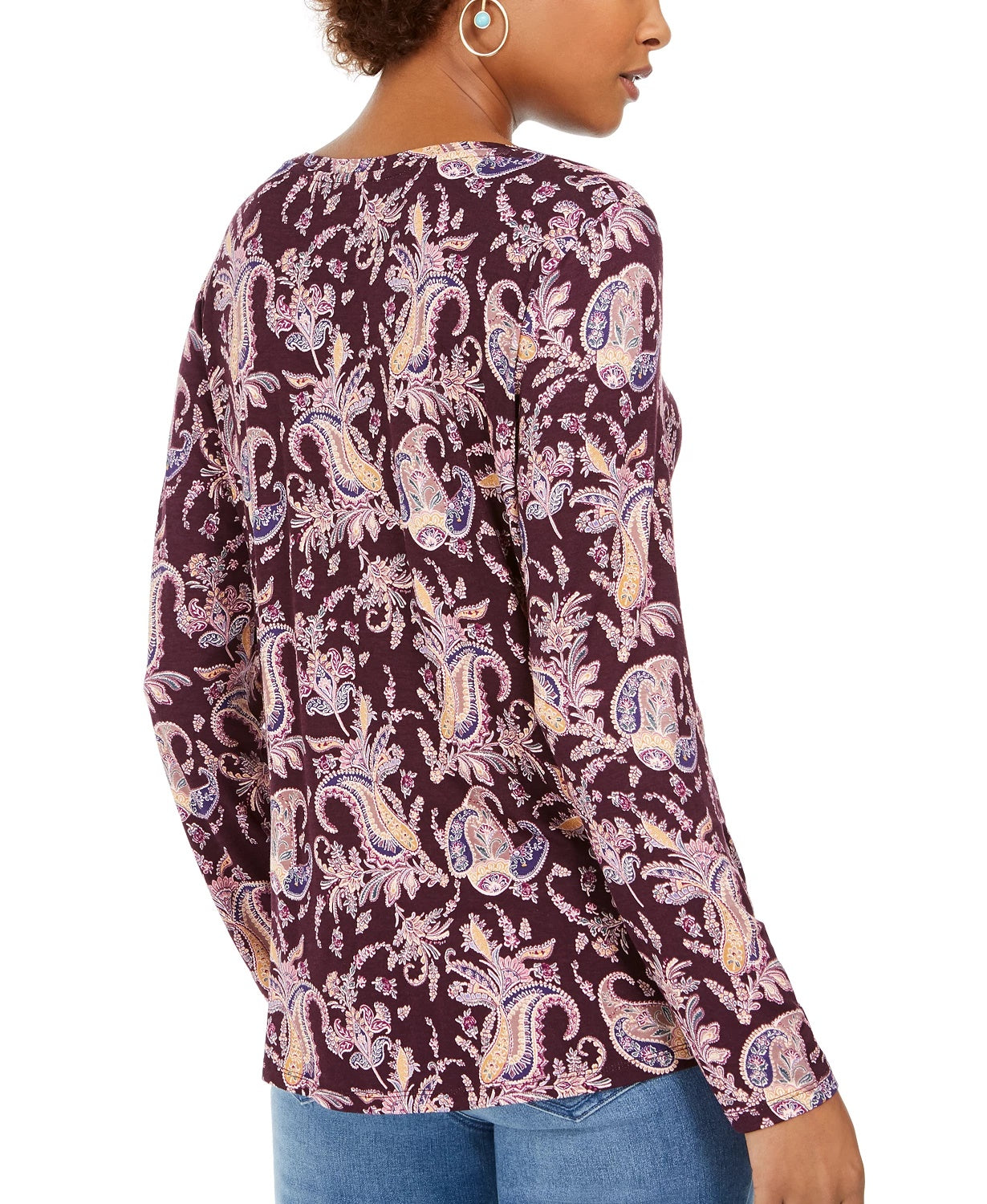 Style & Co Women's Printed Twist Hem Top Purple Size Large