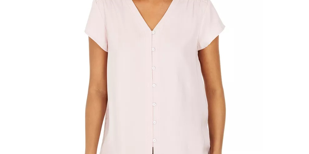 Style & Co Women's Button Down Flutter Sleeve Top Pink Size Small