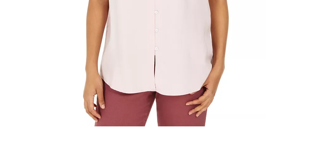 Style & Co Women's Button Down Flutter Sleeve Top Pink Size Small