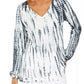 Style & Co Women's Tie-Dyed Bubble-Sleeve Peasant Top Black Size Medium