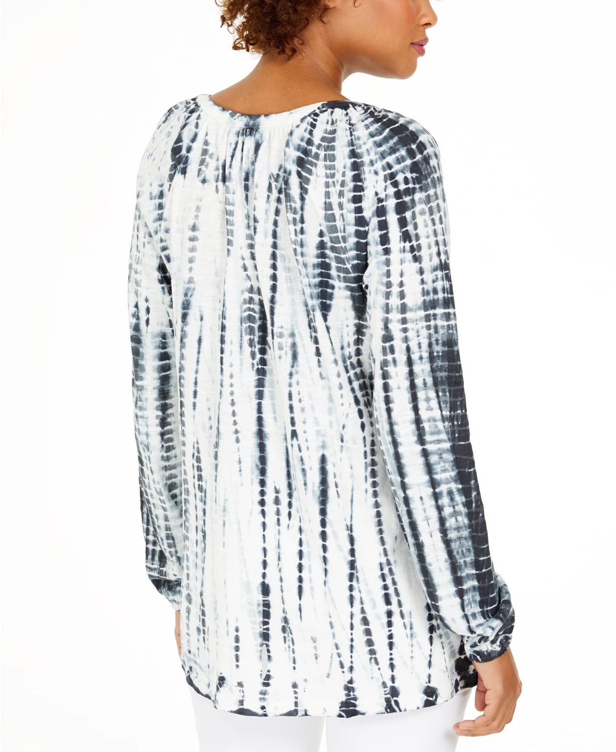 Style & Co Women's Tie-Dyed Bubble-Sleeve Peasant Top Black Size Medium