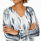 Style & Co Women's Tie-Dyed Bubble-Sleeve Peasant Top Black Size Medium