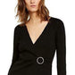 INC International Concepts Women's Lurex V-Neck Buckle Sweater Black Size L