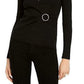 INC International Concepts Women's Lurex V-Neck Buckle Sweater Black Size L