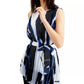 Alfani Women's Belted Pleated Abstract Top Dark Blue Size Large