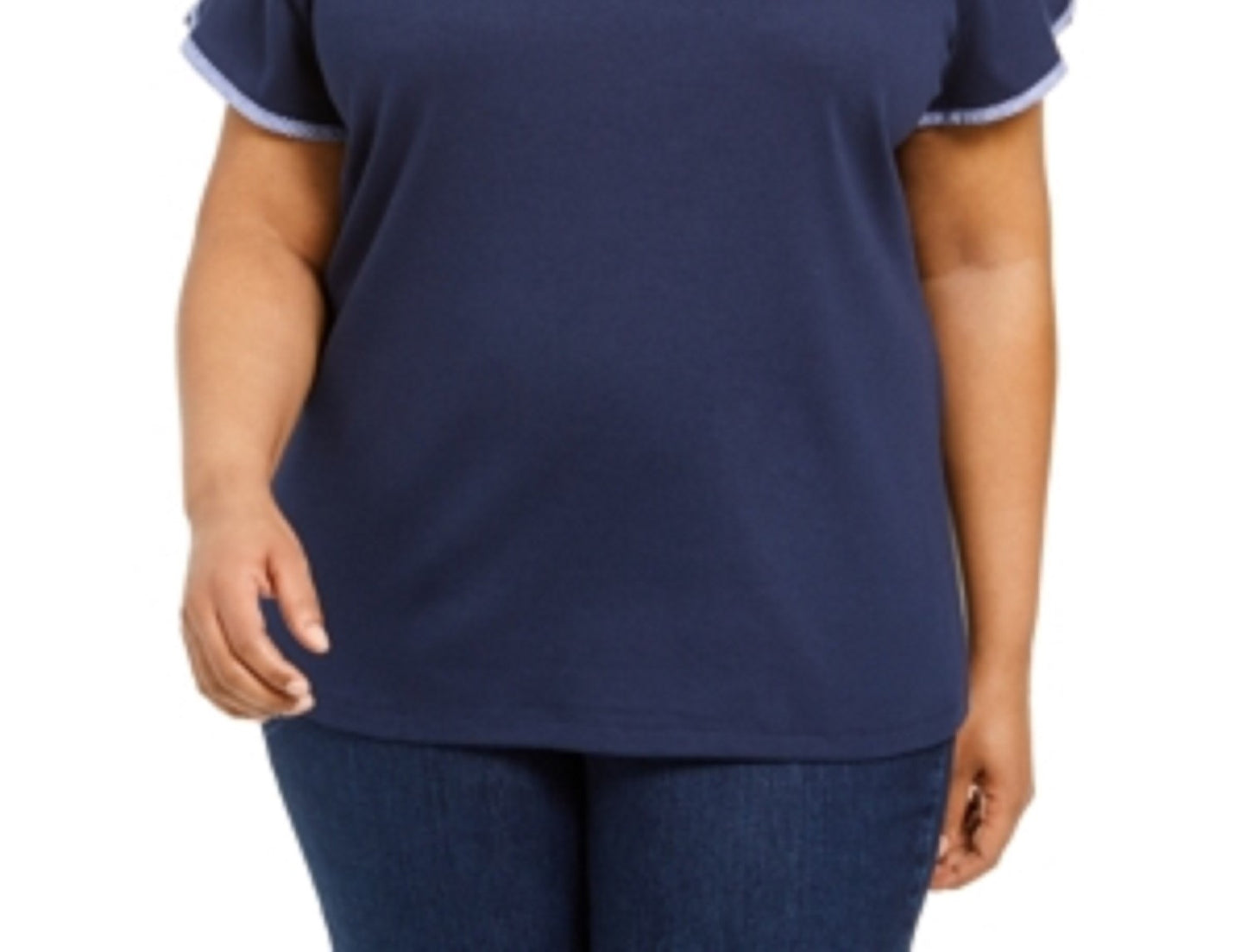 Karen Scott Women's Contrast-Trim Keyhole Top Navy Size Medium