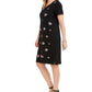 Karen Scott Women's Embroidered Split Neck Dress Black Size Medium