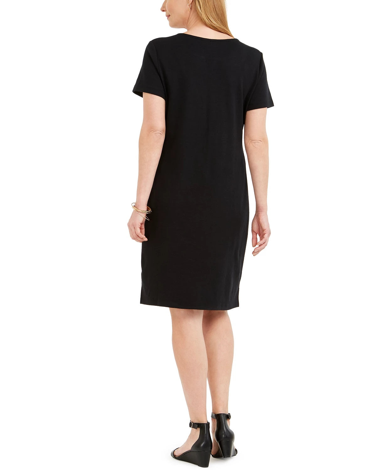 Karen Scott Women's Embroidered Split Neck Dress Black Size Medium