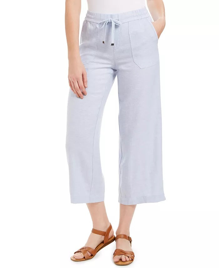 Style & Co Women's Wide-Leg Linen Cropped Pants Blue Size Medium