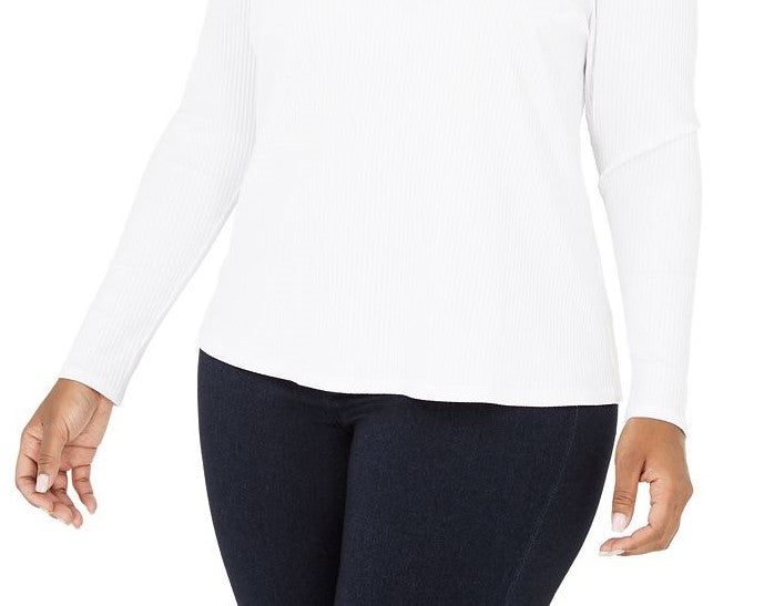 INC International Concepts Women's Plus Size Ribbed-Knit Puff-Sleeve Top White Size 3X