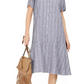 Style & Co Women's Striped Button-Front Linen-Blend A-Line Dress Med Blue Size XX Large