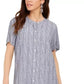 Style & Co Women's Striped Button-Front Linen-Blend A-Line Dress Med Blue Size XX Large