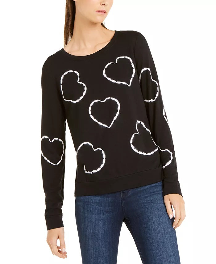 INC International Concepts Women's Printed Tie Dyed Hearts Sweatshirt Black Size Small