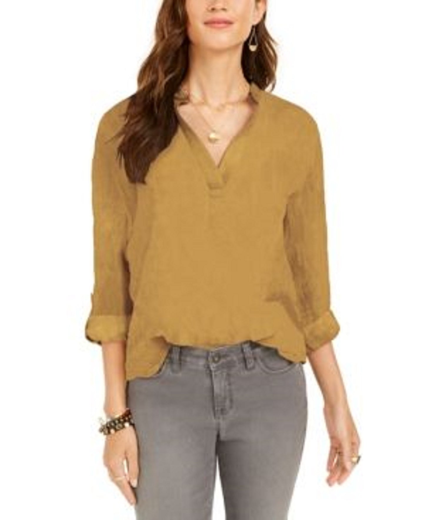 Style & Co Women's Textured Solid Popover Top Gold Size Large