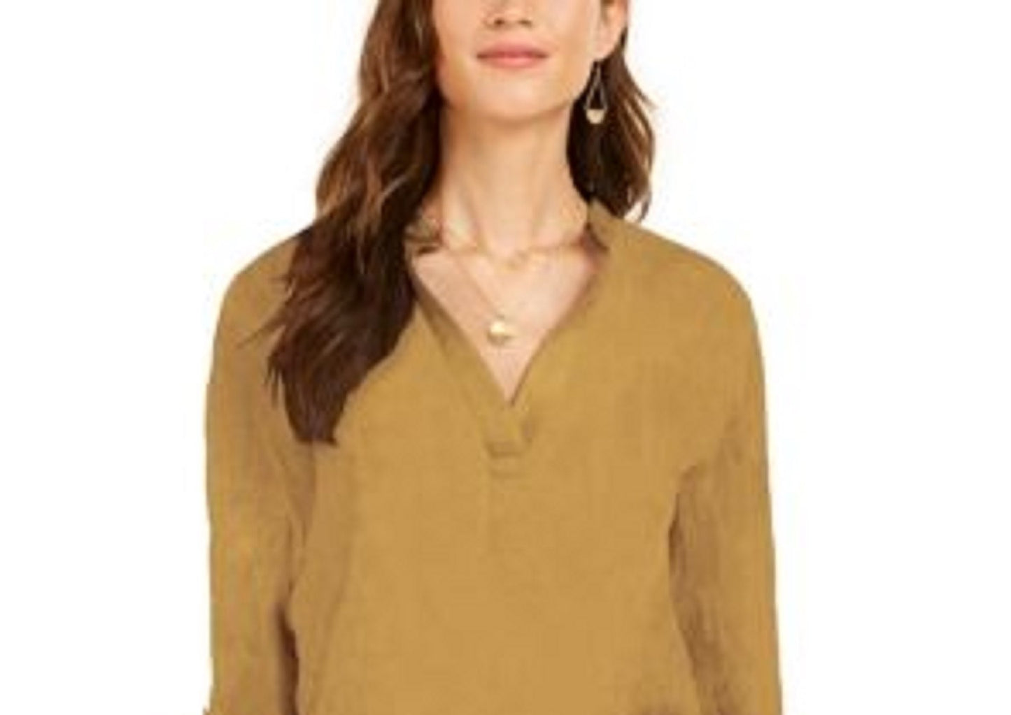 Style & Co Women's Textured Solid Popover Top Gold Size Large
