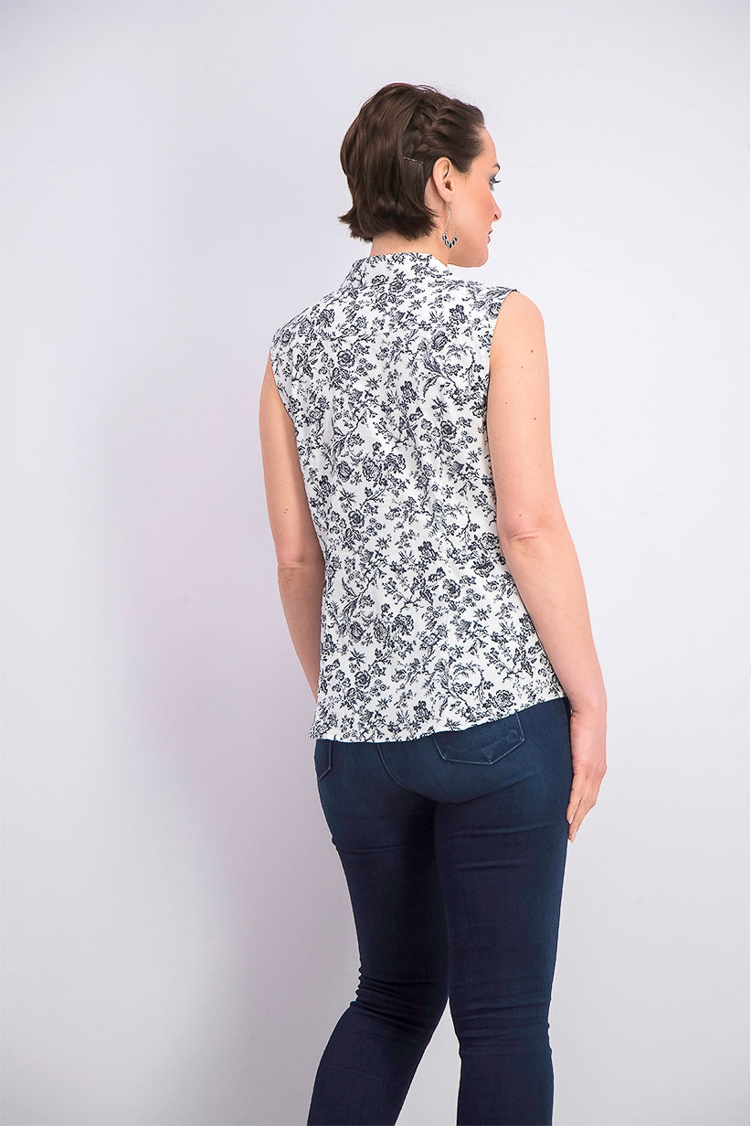 Charter Club Women's Toile-Print Sleeveless Shirt Black Size 14