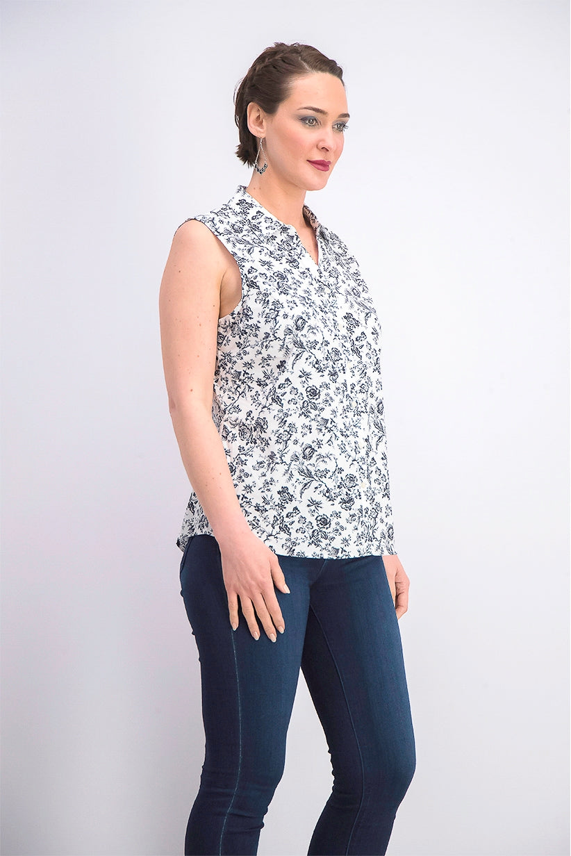 Charter Club Women's Toile-Print Sleeveless Shirt Black Size 14