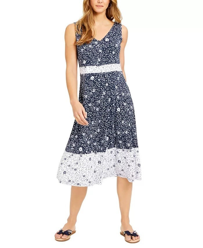 Charter Club Women's Floral Sleeveless Dress Blue Size Small
