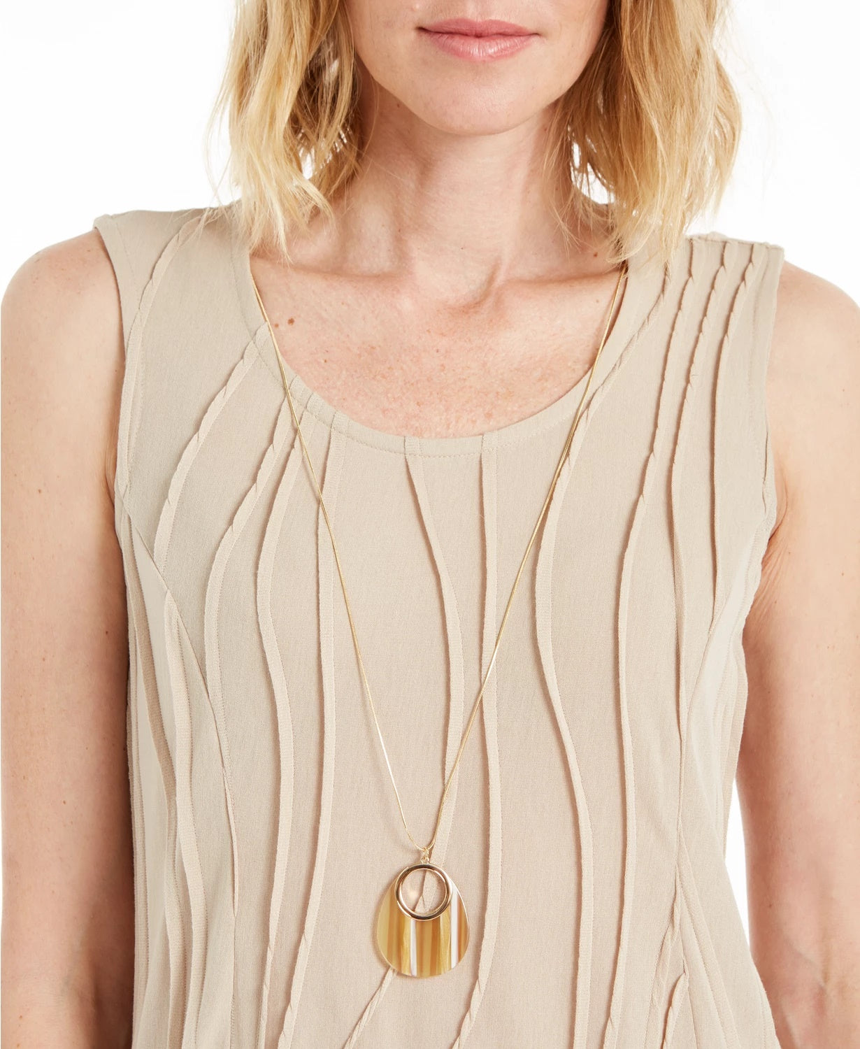 JM Collection Women's Sleeveless Textured Necklace Top Beigekhaki Size X-Small