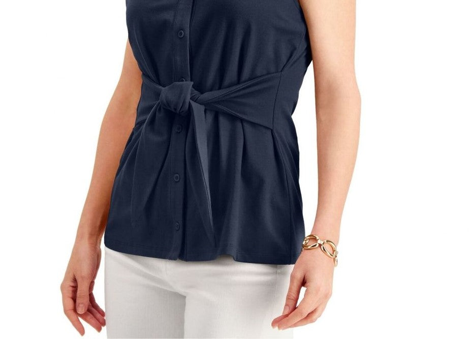 Charter Club Women's Tie-Front Sleeveless Top Blue Size Small