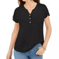 Style & Co Women's Dolman-Sleeve Henley Linen-Blend Top Black Size Small