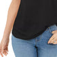Style & Co Women's Dolman-Sleeve Henley Linen-Blend Top Black Size Small