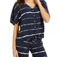 Style & Co Women's Striped Tie-Dyed Tie-Front Blouse Navy Size Small