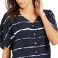 Style & Co Women's Striped Tie-Dyed Tie-Front Blouse Navy Size Small